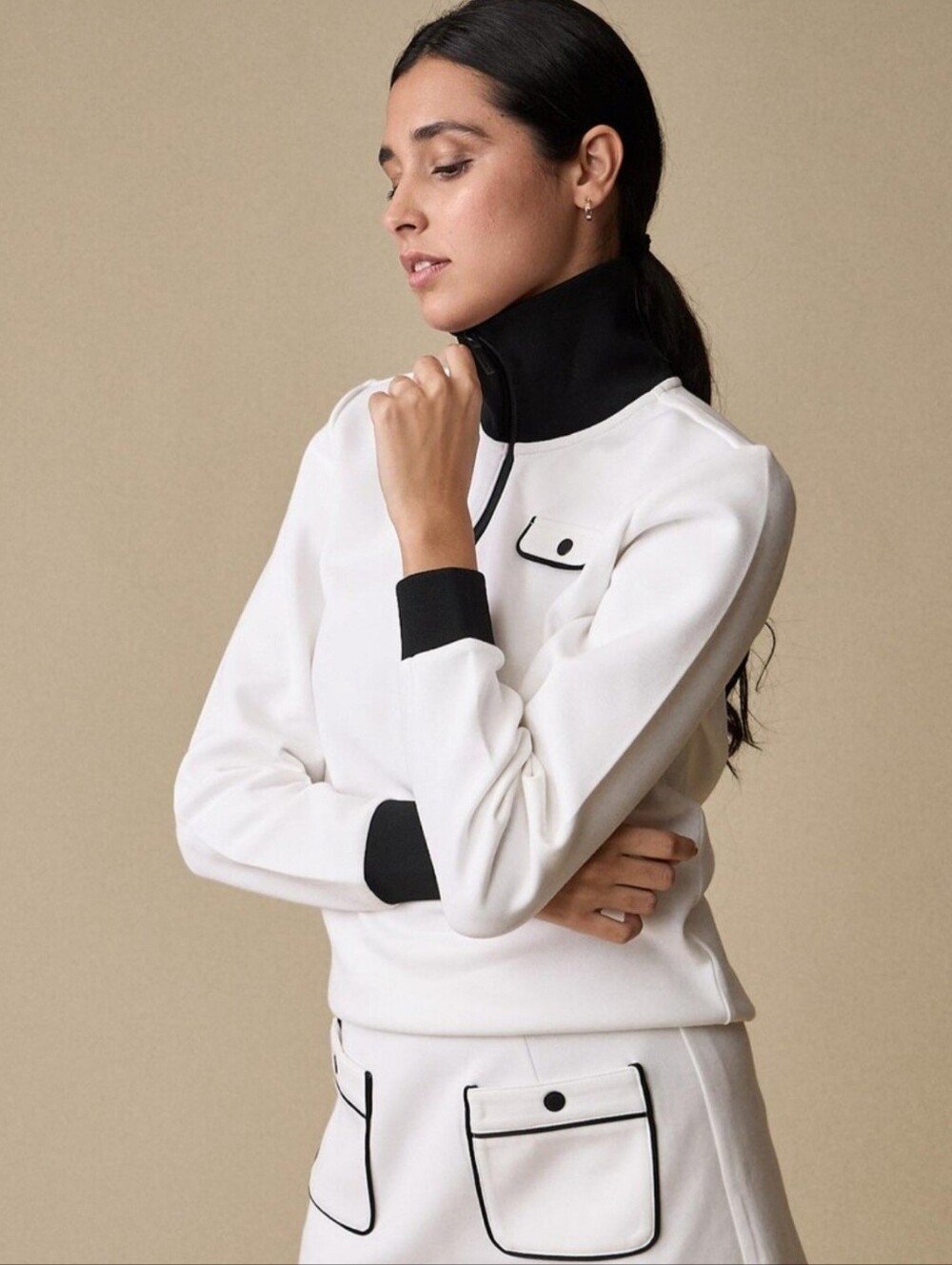 A. Putnam Women's Half Zip Pullover White Black Golf Top Size M